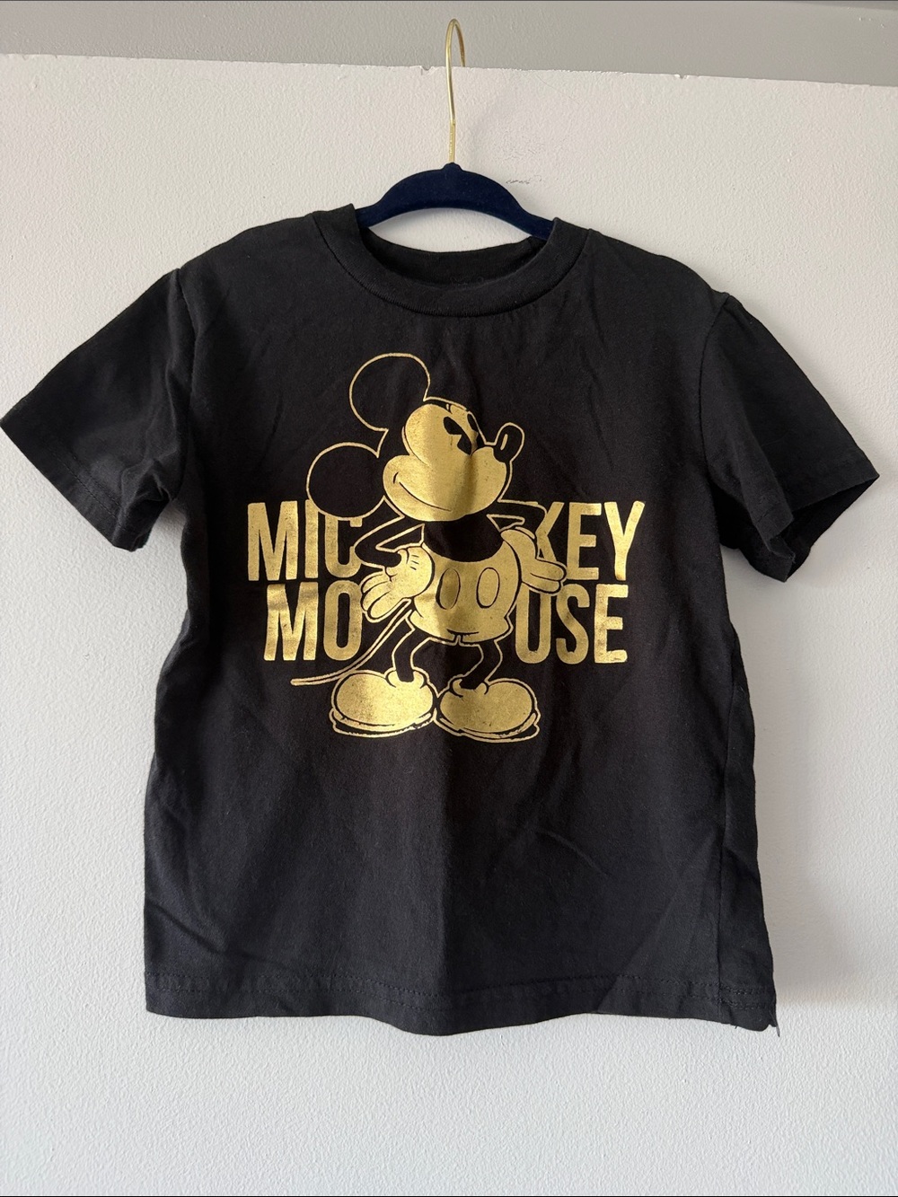 Disney Mickey Mouse Metallic Gold Graphic T-Shirt Black Toddler Size 4T